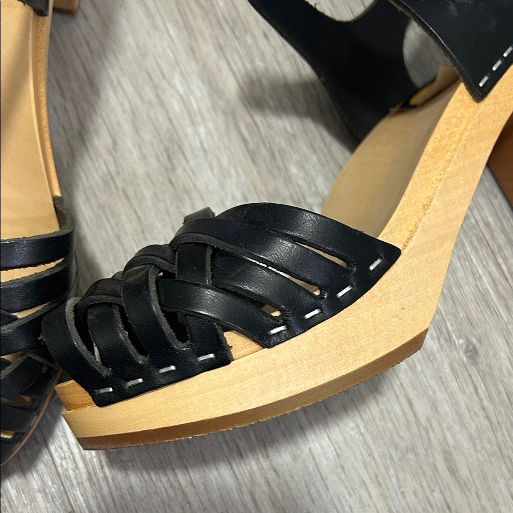 Swedish Hasbeens Black Woven Leather Clog Sandals 37/ 6.5-7 - Picture 5 of 10